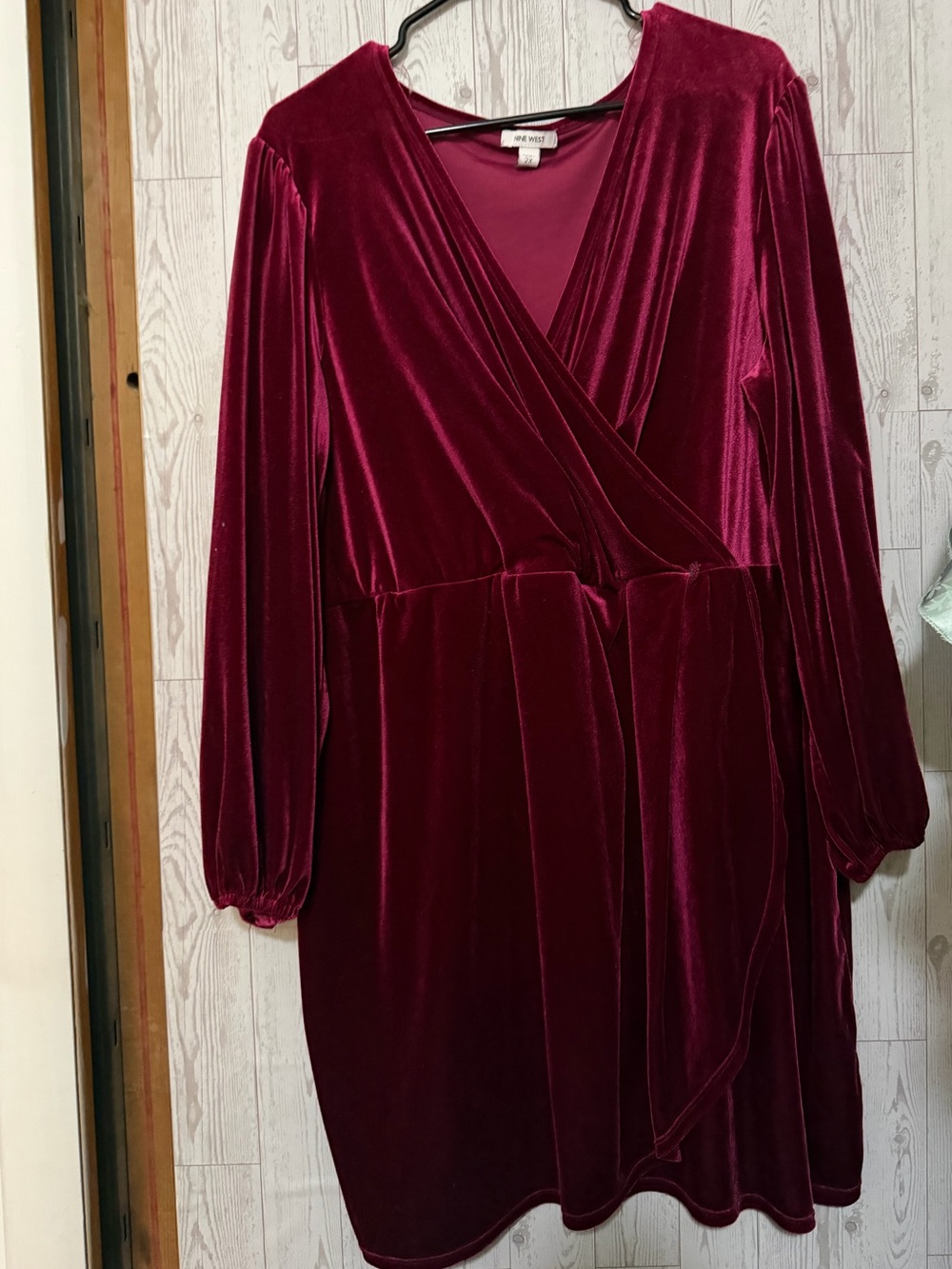 Nine West Velvet Wrap Dress in Burgundy